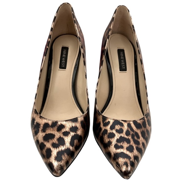 NINE WEST • Metallic Leopard Cheetah Pump Pointed Toe Heels - Picture 6 of 12